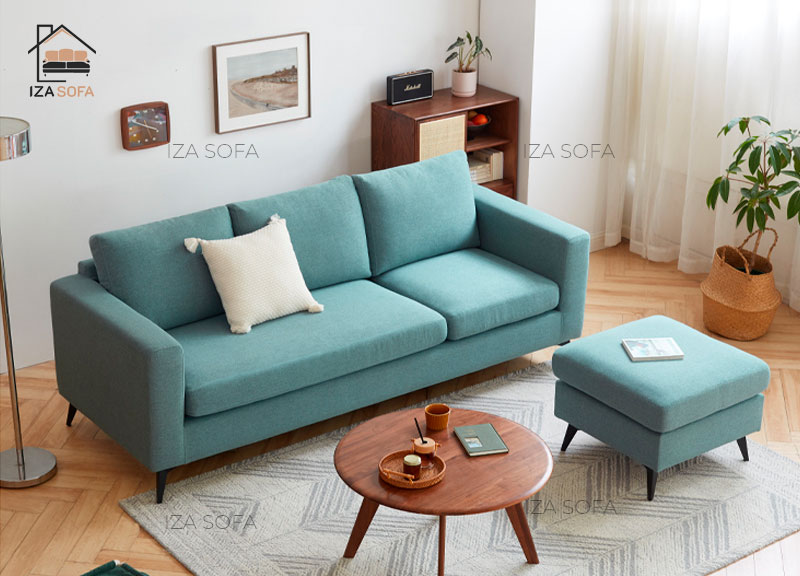 Sofa nỉ màu xanh dài 2m