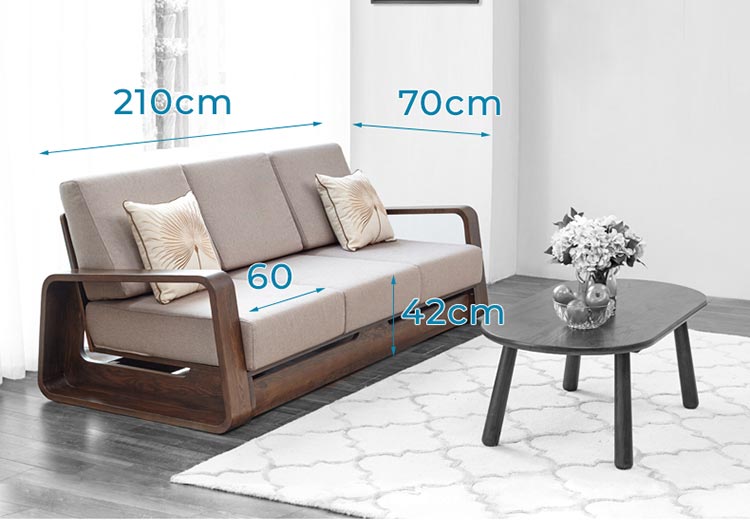 kích thước sofa gỗ sồi nâu