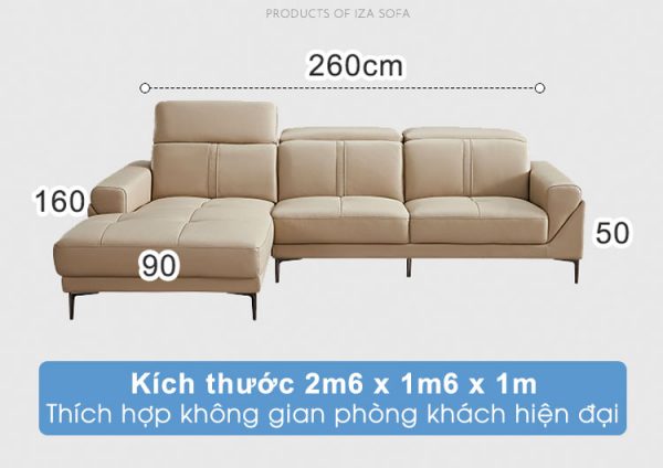 Kích thước sofa da góc chữ L HD68