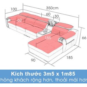 Kích thước sofa da chữ L cao cấp hiện đại HD223