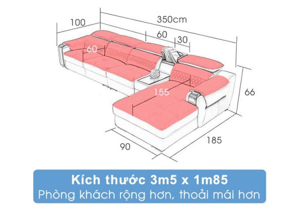 Kích thước sofa da chữ L cao cấp hiện đại HD223