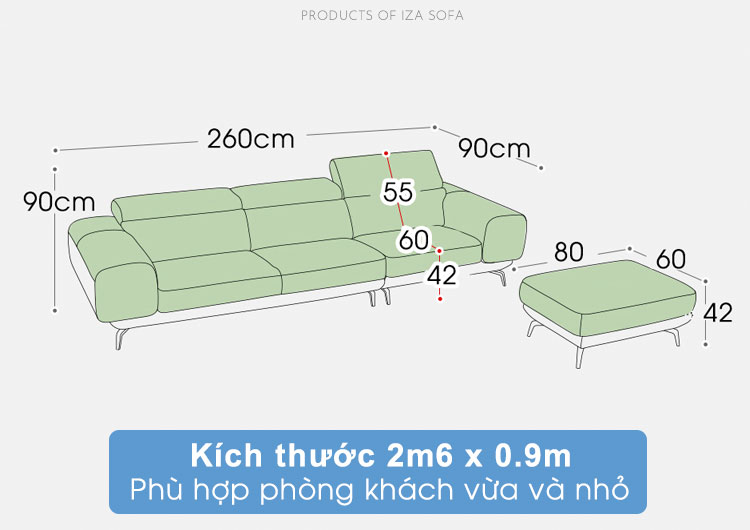 Kích thước sofa văng da HD50