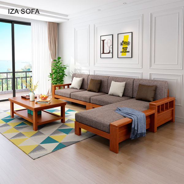 Sofa gỗ góc L phòng khách rộng ZG62