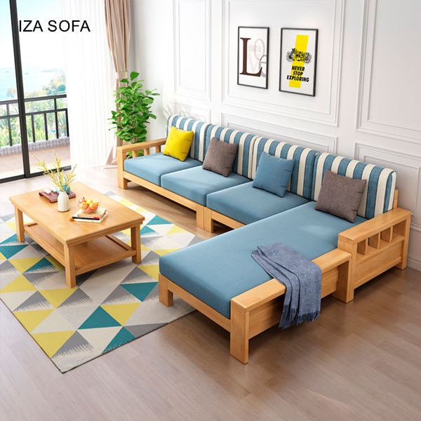 Sofa gỗ góc L phòng khách rộng ZG62
