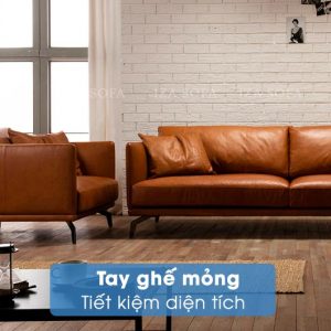 Sofa văng màu da bò với tay ghế mỏng