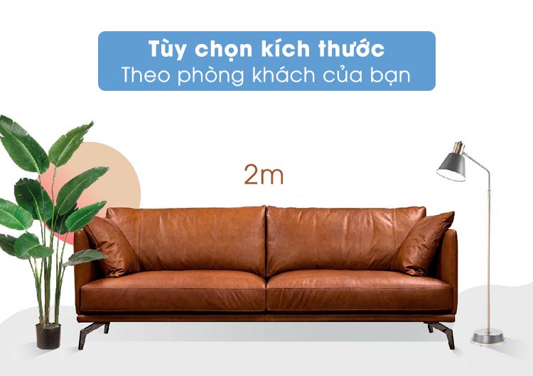 Sofa văng màu da bò kích thước 2m