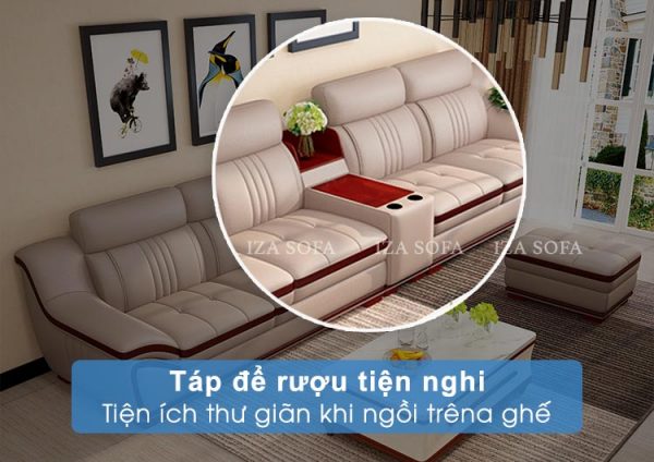 Tùy chọn sofa da góc chữ L phòng khách rộng với táp rượu