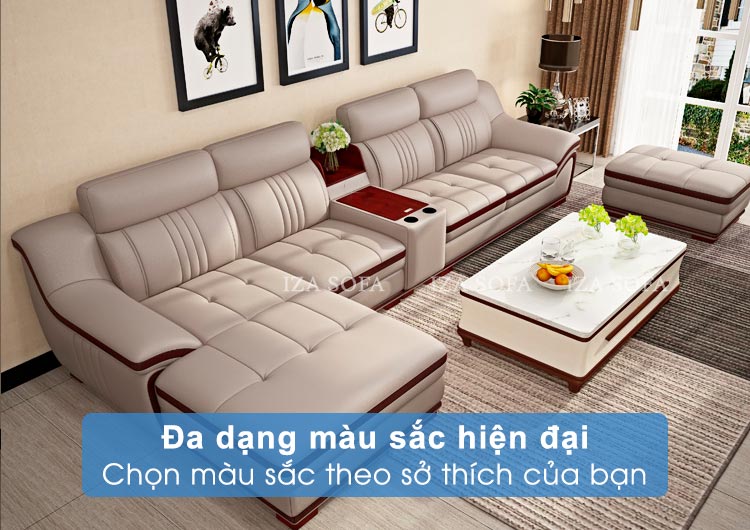 Tùy chọn sofa da góc chữ L phòng khách rộng