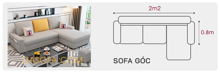 kích thước Sofa góc nỉ nhỏ