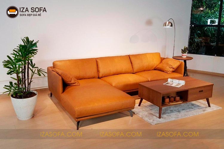 Sofa góc màu da bò tay mỏng