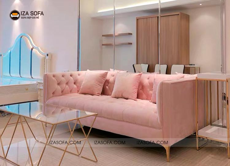 Sofa nỉ nhung màu hồng
