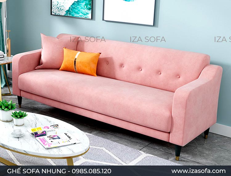 Sofa nỉ nhung màu hường