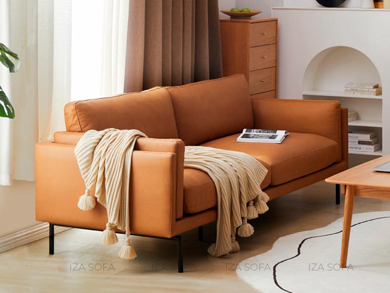 Mẫu sofa văng da màu cam