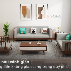 Sofa gỗ chữ u phòng khách rộng