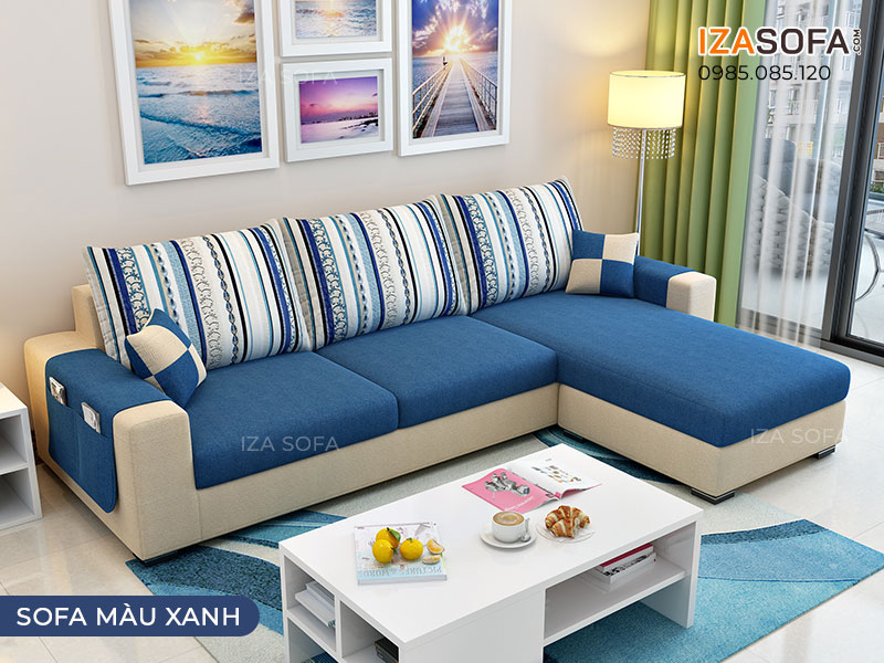 Sofa màu xanh phòng khách nhỏ