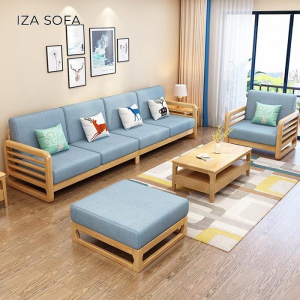 Sofa gỗ tay tròn hiện đại
