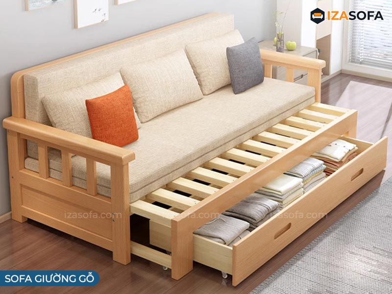 Sofa giường gỗ tự nhiên