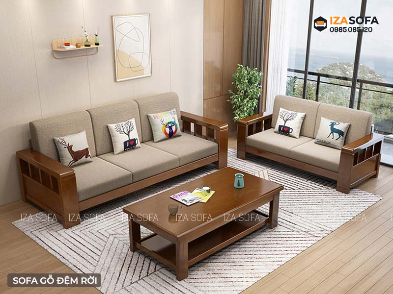 Sofa văng gỗ đệm rời hiện đại