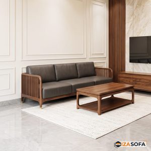 Sofa gỗ tay tròn đệm màu xám hiện đại ZG402